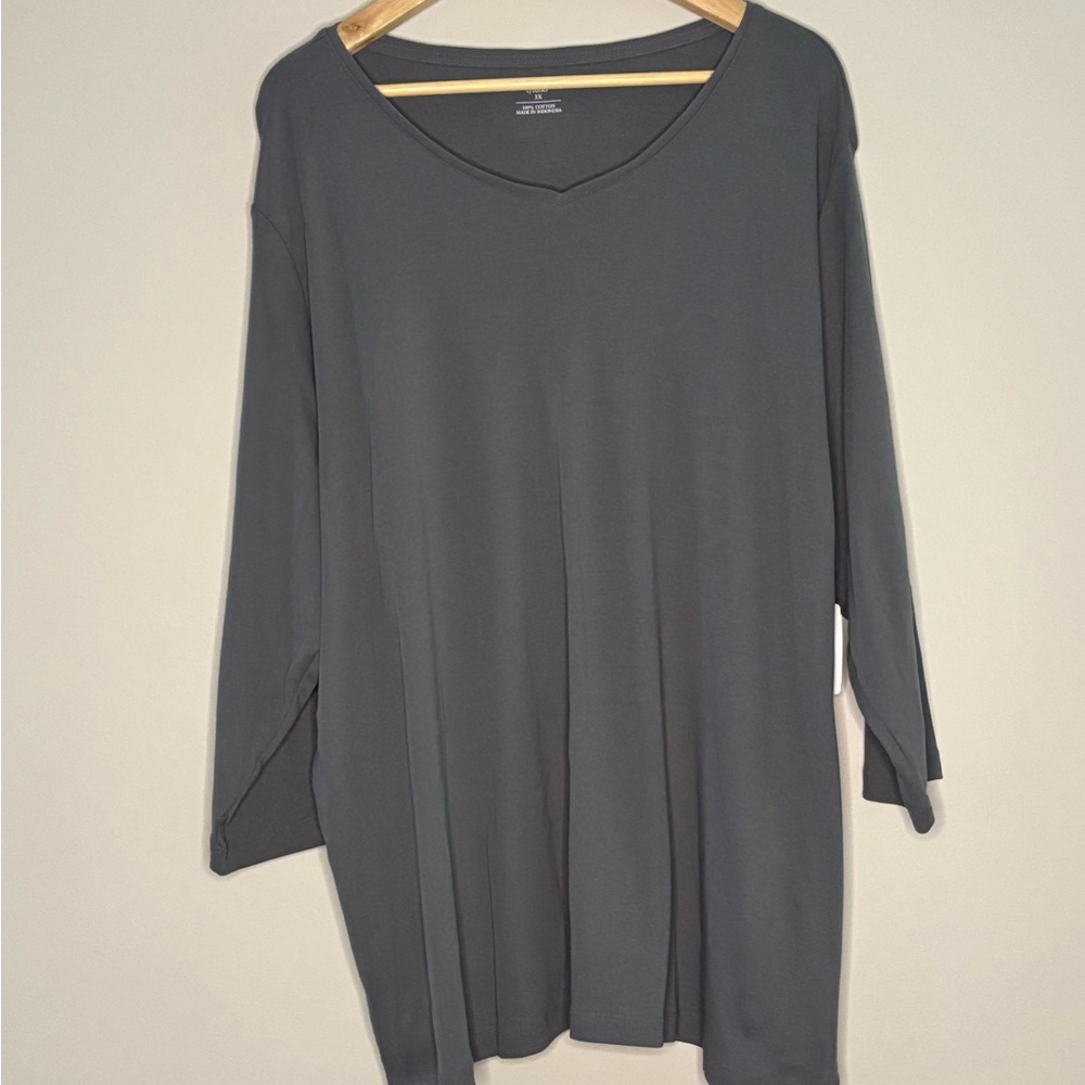 CJ Banks Woman's 3/4 Sleeve Top NWT Gray 3X